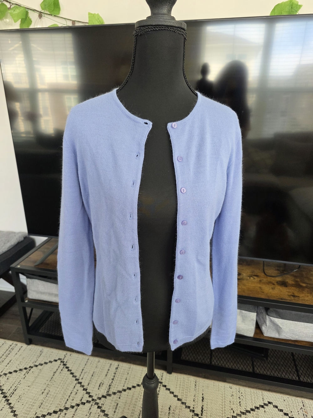 Ann Taylor Light Lavender Button-Front Crew Cardigan